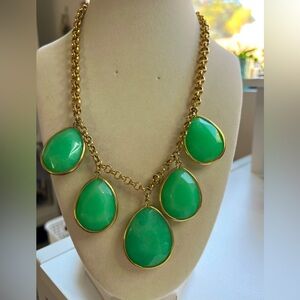 Fossil 16" Gold And Green Jadeite Necklace, Double Side Faceted gorgeous bib